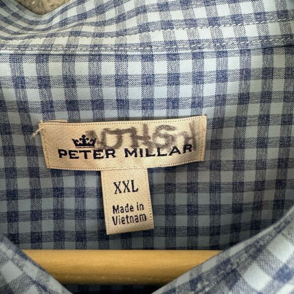 Peter Millar Shirt Men's XXL Blue Check Long Sleeve Button Up Polyester Casual - Picture 6 of 7